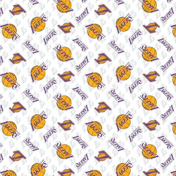 DEAL NBA Los Angeles Lakers 83LAL0002 Multi - Camelot Fabrics - LA Laker Basketball - Quilting Cotton Fabric - Official Licensed Product