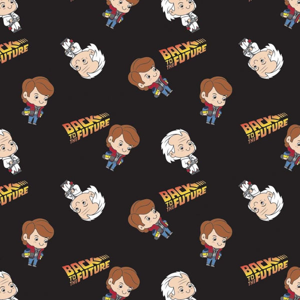 Back to the Future Chibi Marty Doc 96330102 Black - Camelot Fabrics - Marty McFly Doc - Quilting Cotton Fabric - Official Licensed Product