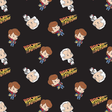 Back to the Future Chibi Marty Doc 96330102 Black - Camelot Fabrics - Marty McFly Doc - Quilting Cotton Fabric - Official Licensed Product