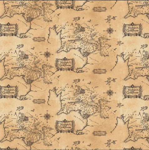 SALE MINKY Lord of the Rings Middle Earth Map 23220204M-03 Tan 60" Wide - Camelot Fabrics - Beige Map - 100% Polyester - Licensed Product