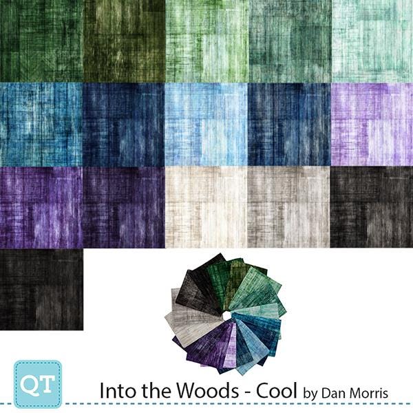 SALE Into the Woods Fat Quarter Bundle 16 pieces - QT Fabrics - Cool Colors Texture Blender - Pre cut Precut - Quilting Cotton Fabric
