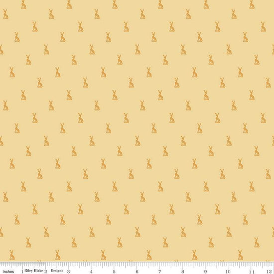 Image of the Emma Hartfield Family Crest Yellow quilting cotton fabric by Riley Blake Designs. Features animals on a yellow background. Cute Little Fabric Shop