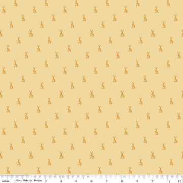 Image of the Emma Hartfield Family Crest Yellow quilting cotton fabric by Riley Blake Designs. Features animals on a yellow background. Cute Little Fabric Shop