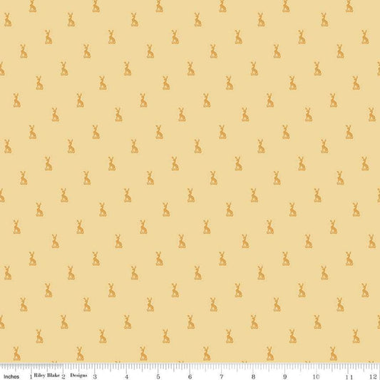 Image of the Emma Hartfield Family Crest Yellow quilting cotton fabric by Riley Blake Designs. Features animals on a yellow background. Cute Little Fabric Shop