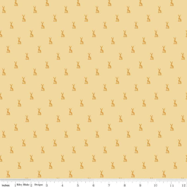 Image of the Emma Hartfield Family Crest Yellow quilting cotton fabric by Riley Blake Designs. Features animals on a yellow background. Cute Little Fabric Shop
