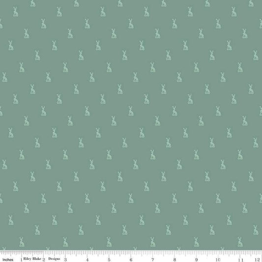 Image of the Emma Hartfield Family Crest Green quilting cotton fabric by Riley Blake Designs. Features animals on a green background. Cute Little Fabric Shop
