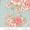 Image of the Muse Rose Sky quilting cotton fabric by Moda Fabrics. Features flowers on a blue background. Cute Little Fabric Shop