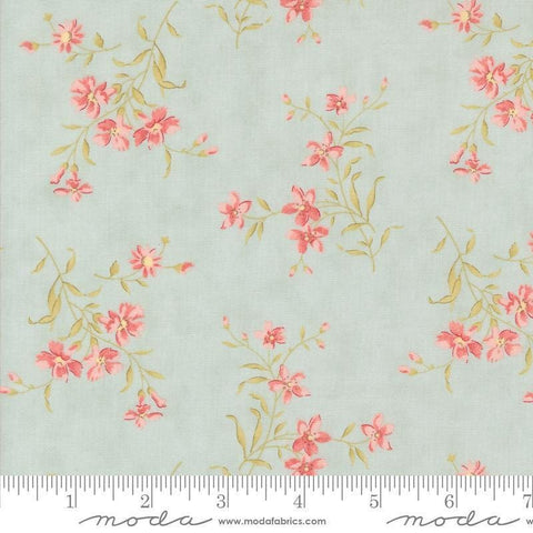 Image of the Muse Flower Sky quilting cotton fabric by Moda Fabrics. Features flowers on a blue background. Cute Little Fabric Shop