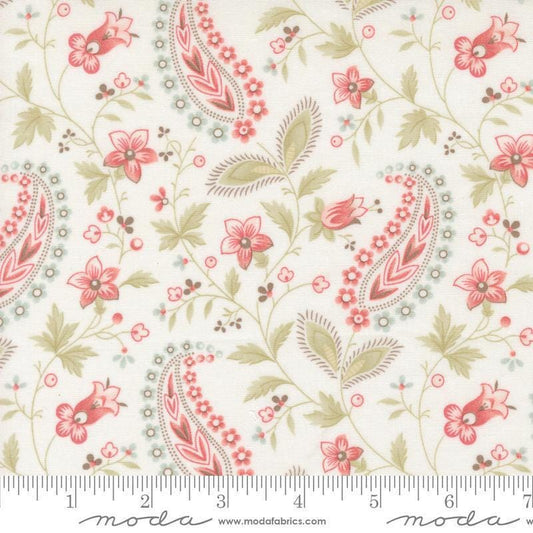 Image of the Muse Vine Porcelain quilting cotton fabric by Moda Fabrics. Features flowers on a cream background. Cute Little Fabric Shop