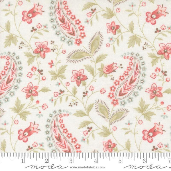 Image of the Muse Vine Porcelain quilting cotton fabric by Moda Fabrics. Features flowers on a cream background. Cute Little Fabric Shop