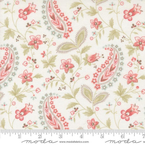 Image of the Muse Vine Porcelain quilting cotton fabric by Moda Fabrics. Features flowers on a cream background. Cute Little Fabric Shop
