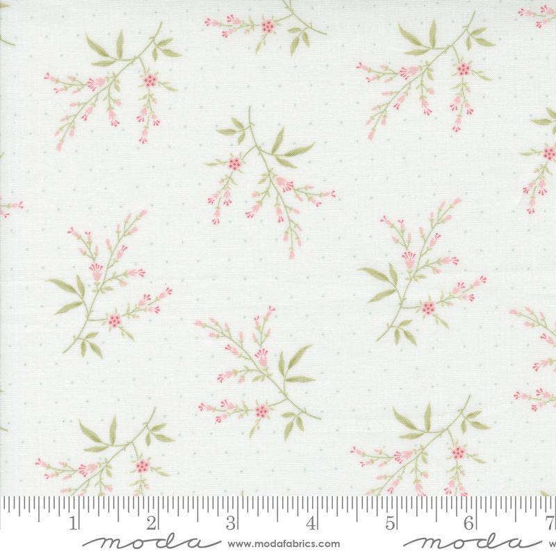 Image of the Muse Silhouette Porcelain quilting cotton fabric by Moda Fabrics. Features flowers on a red background. Cute Little Fabric Shop