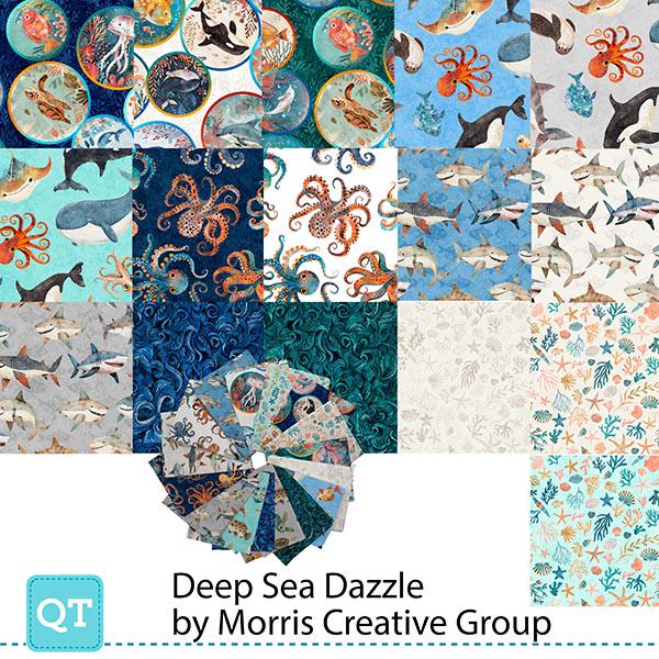 SALE Deep Sea Dazzle Fat Quarter Bundle 16 pieces - QT Fabrics - Pre cut Precut - Sea Water Ocean - Quilting Cotton Fabric