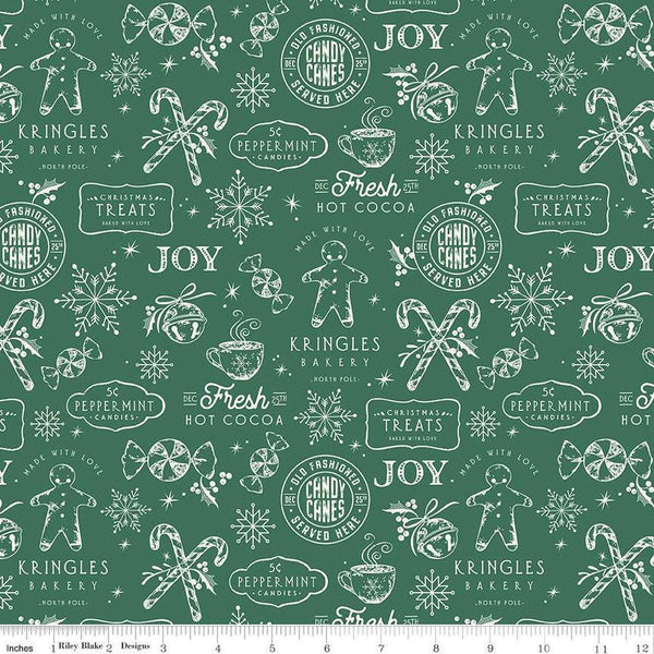 Merry Little Christmas Treats C14841 Green by Riley Blake Designs - Cookies Candy Text - Quilting Cotton Fabric
