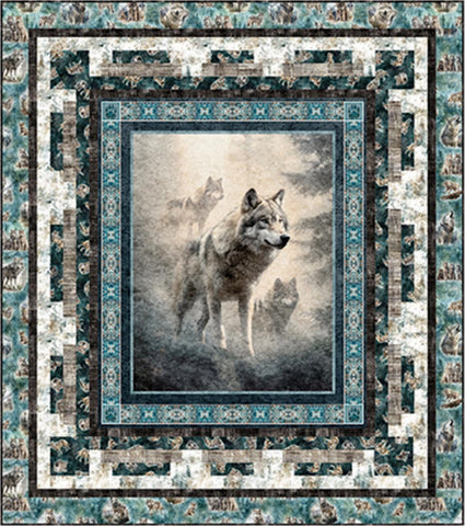 Running with the Pack  Panel Quilt Kit - QT Fabrics - Pattern Fabric - Wolf Animal Outdoors - Quilting Cotton Fabric