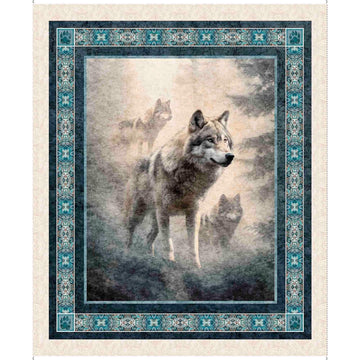 Running With The Pack Wolf Panel 31098 Multi X  - QT Fabrics - Wolf Outdoors Forest - Quilting Cotton Fabric