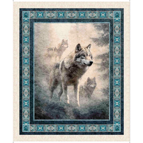 Running With The Pack Wolf Panel 31098 Multi X  - QT Fabrics - Wolf Outdoors Forest - Quilting Cotton Fabric