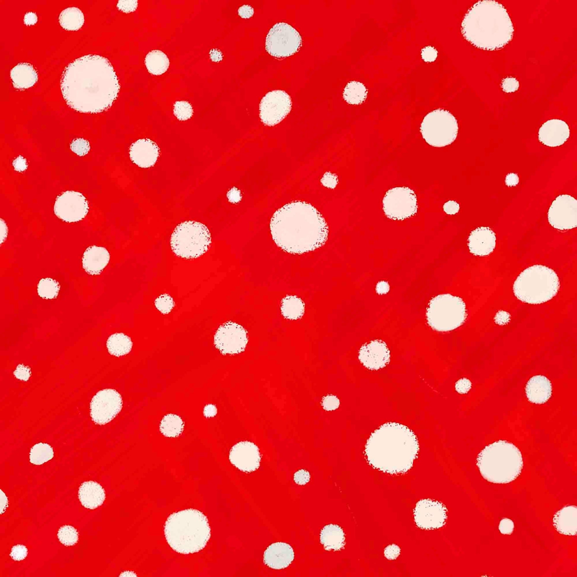 Image of the Gnome for the Holidays Dots Red quilting cotton fabric by QT Fabrics. Features dots on a red background. Cute Little Fabric Shop