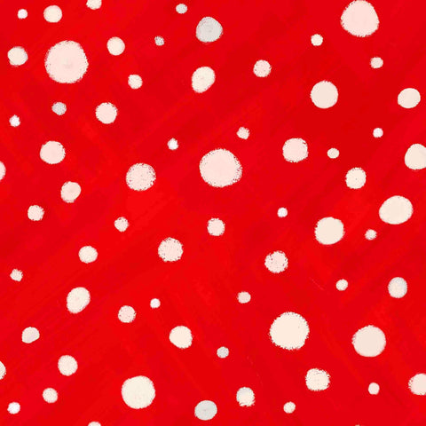 Image of the Gnome for the Holidays Dots Red quilting cotton fabric by QT Fabrics. Features dots on a red background. Cute Little Fabric Shop