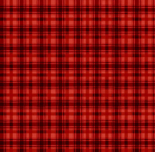 Image of the Season of Giving Plaid Red quilting cotton fabric. Features plaid on a red background. Cute Little Fabric Shop