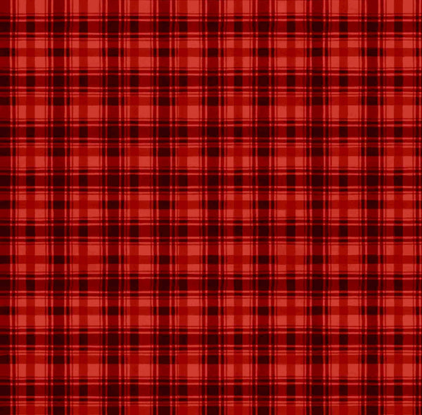 Image of the Season of Giving Plaid Red quilting cotton fabric. Features plaid on a red background. Cute Little Fabric Shop