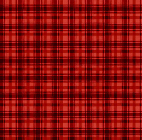 Image of the Season of Giving Plaid Red quilting cotton fabric. Features plaid on a red background. Cute Little Fabric Shop