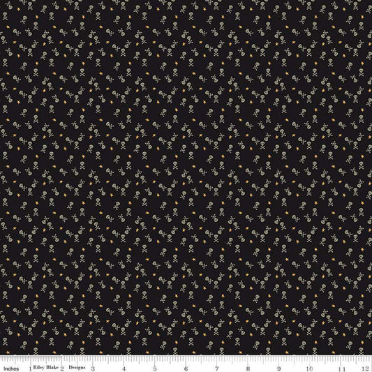 Beggar's Night Skulls C14508 Black - Riley Blake Designs - Halloween Skulls Crossbones Stars - Quilting Cotton Fabric