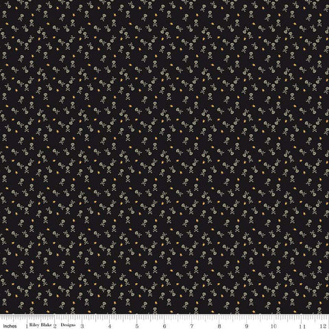 Beggar's Night Skulls C14508 Black - Riley Blake Designs - Halloween Skulls Crossbones Stars - Quilting Cotton Fabric
