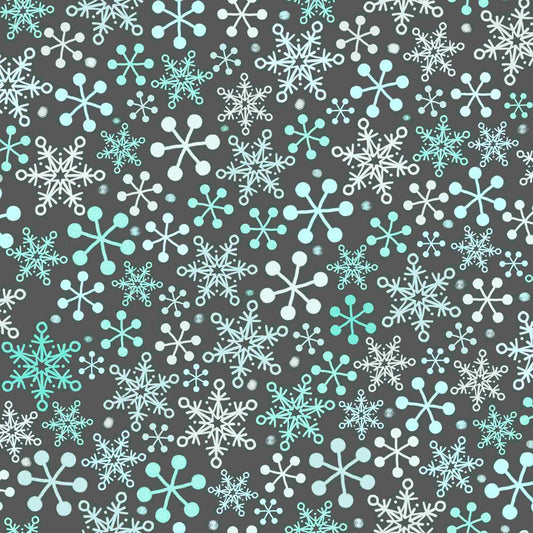 Image of the Minky Gnome for the Holidays Mushroom Houses Toss Slate quilting cotton fabric. Features mushrooms on a gray background. Cute Little Fabric Shop