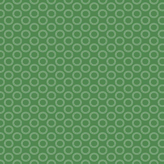 Image of the Thomas & Friends™ Sodor Railway Round the Track Green quilting cotton fabric by Riley Blake Designs. Features circular tracks on a green background. 
Cute Little Fabric Shop