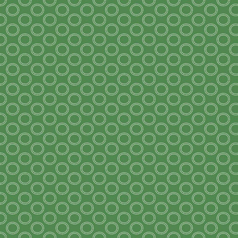 Image of the Thomas & Friends™ Sodor Railway Round the Track Green quilting cotton fabric by Riley Blake Designs. Features circular tracks on a green background. 
Cute Little Fabric Shop