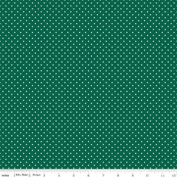 Image of the Flannel Swiss Dot Green quilting cotton fabric by Riley Blake Designs. Features swiss dot on a green background. Cute Little Fabric Shop