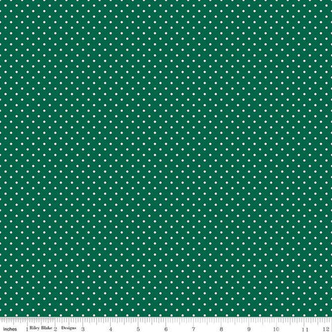 Image of the Flannel Swiss Dot Green quilting cotton fabric by Riley Blake Designs. Features swiss dot on a green background. Cute Little Fabric Shop