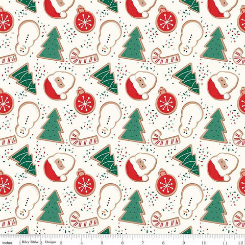 Image of the Flannel Christmas Cookies Cream quilting cotton fabric by Riley Blake Designs. Features cookies on a cream background. Cute Little Fabric Shop