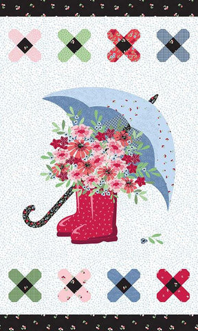 Cloudburst Panel P16188 by Riley Blake - Umbrella Rainboots Flowers Flowers - Quilting Cotton Fabric