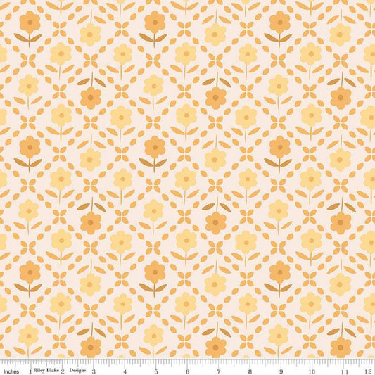 3-Yard cut- SALE Bee Plaids Zinnias WIDEBACK WB15574 Marigold - Riley Blake - Lori Holt - 108" - Quilting Cotton Fabric