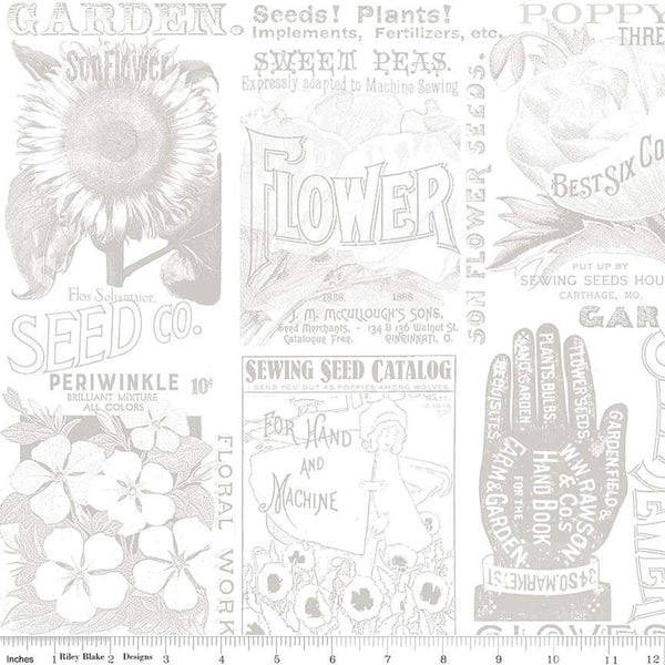 2 yard 14" End of Bolt - SALE Sewing Seeds III Garden Blender WIDE Back WB15696 Gray - Riley Blake - 107/108" Wide - Quilting Cotton Fabric
