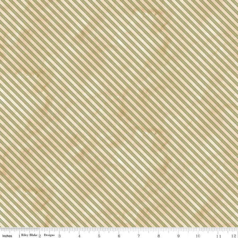 Image of the Naughty and Nice Ticking Green quilting cotton fabric by Riley Blake Designs. Features stripes on a green background. Cute Little Fabric Shop