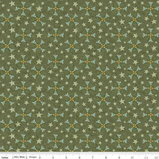 Image of the Naughty and Nice Trees Green quilting cotton fabric by Riley Blake Designs. Features trees on a green background. Cute Little Fabric Shop