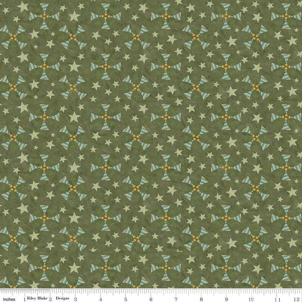 Image of the Naughty and Nice Trees Green quilting cotton fabric by Riley Blake Designs. Features trees on a green background. Cute Little Fabric Shop