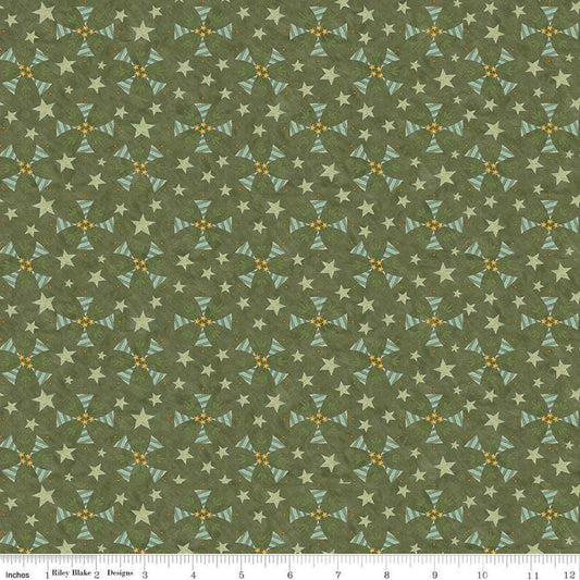 Image of the Naughty and Nice Trees Green quilting cotton fabric by Riley Blake Designs. Features trees on a green background. Cute Little Fabric Shop