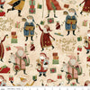 Image of the Naughty and Nice Main Parchment quilting cotton fabric by Riley Blake Designs. Features icons on a cream background. Cute Little Fabric Shop