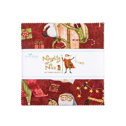 SALE Naughty or Nice Charm Pack 5" Stacker Bundle - Riley Blake Designs - 42-Piece Precut  - Christmas - Quilting Cotton Fabric