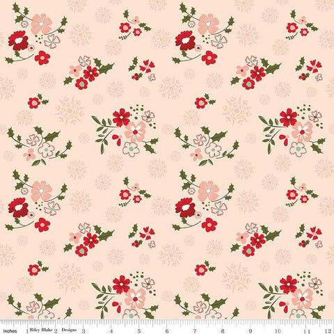 Image of the Glisten Winter Flowers Blush quilting cotton fabric by Riley Blake Designs. features flowers on a pink background. Cute Little Fabric Shop