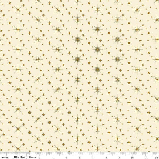 Image of the Glisten Stars Eggnog quilting cotton fabric by Riley Blake Designs. features stars on a cream background. Cute Little Fabric Shop
