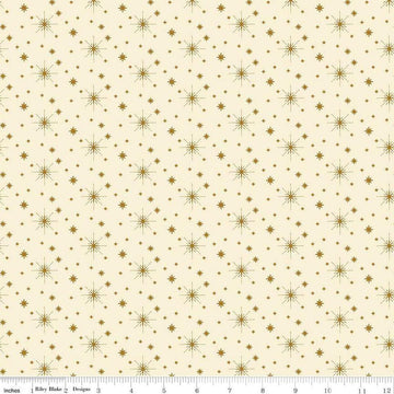 Image of the Glisten Stars Eggnog quilting cotton fabric by Riley Blake Designs. features stars on a cream background. Cute Little Fabric Shop