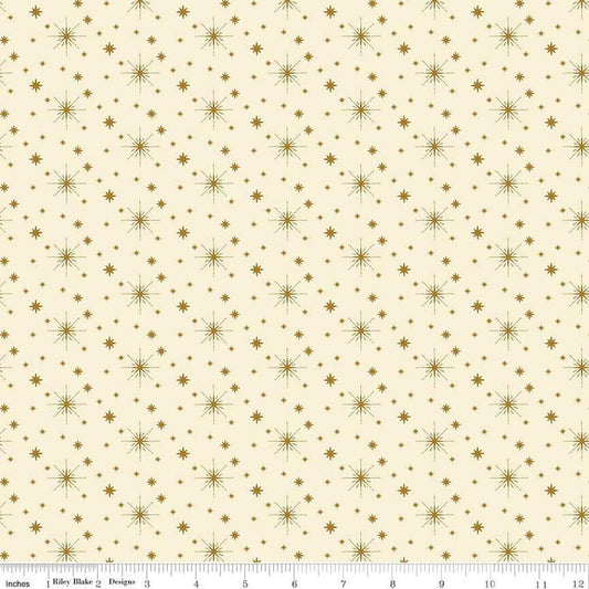 Image of the Glisten Stars Eggnog quilting cotton fabric by Riley Blake Designs. features stars on a cream background. Cute Little Fabric Shop