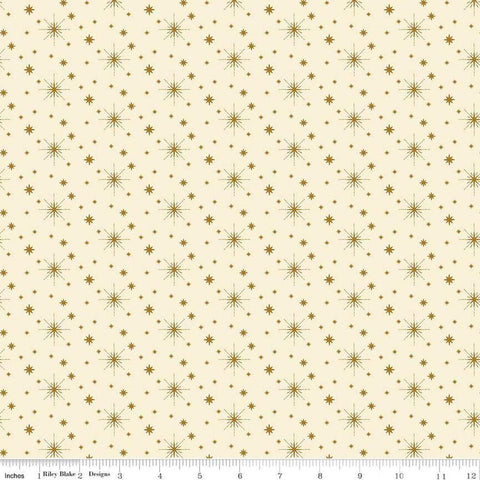 Image of the Glisten Stars Eggnog quilting cotton fabric by Riley Blake Designs. features stars on a cream background. Cute Little Fabric Shop