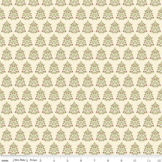 Image of the Glisten Trees Eggnog quilting cotton fabric by Riley Blake Designs. features leaves on a cream background. Cute Little Fabric Shop