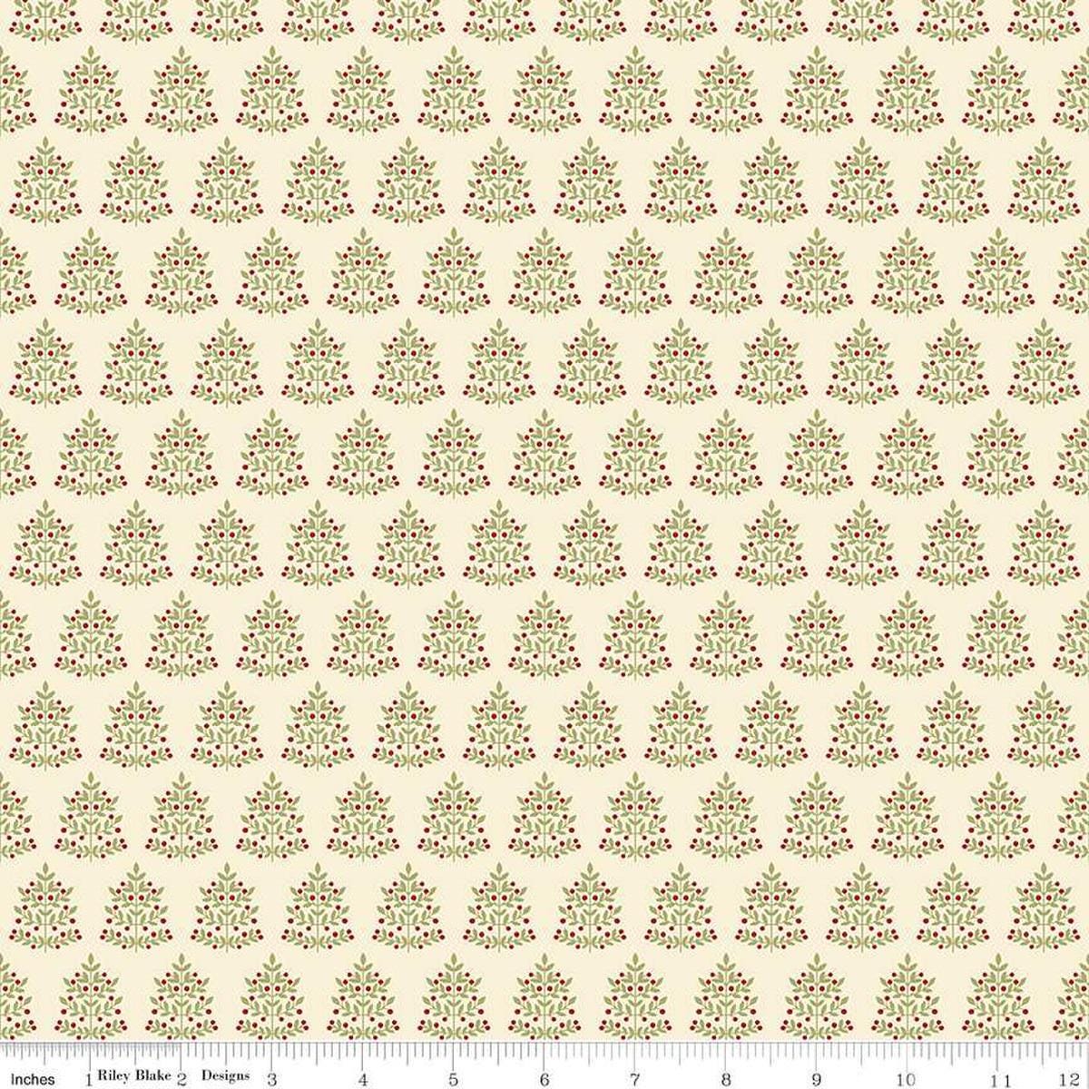 Image of the Glisten Trees Eggnog quilting cotton fabric by Riley Blake Designs. features leaves on a cream background. Cute Little Fabric Shop